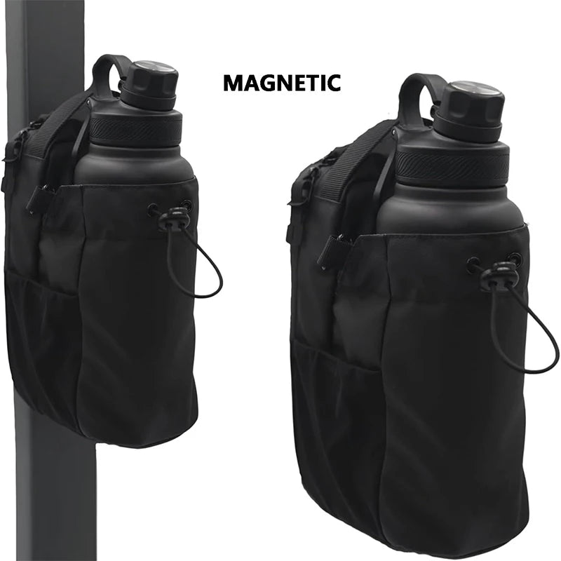 Magnetic black water bottle holder pouch attached to metal surface, My Store accessory
